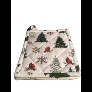 2 Christmas Themed Pot Holders With Trees, Cardinals and Snowflakes